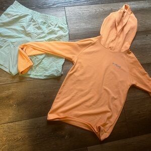 Boys’ Columbia Swim Orange Hooded Top with Light Green and Orange Pattern Shorts